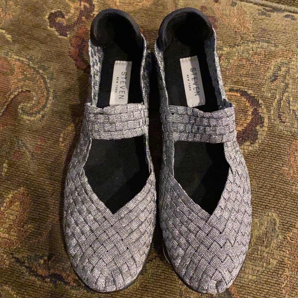 Steven  by Steve Madden Black and Silver Flats